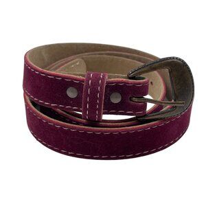 Suede Leather Burgundy Belt With Bronze Buckle Womens Size 12